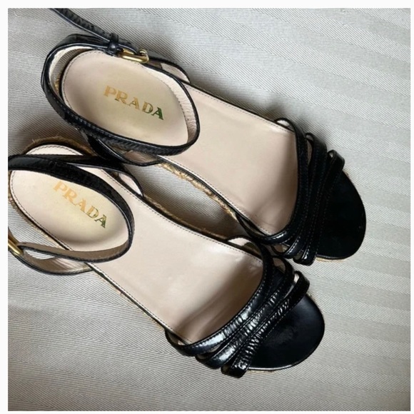 Prada Espadrilles Black Leather Sandals size 40 - Picture 1 of 4